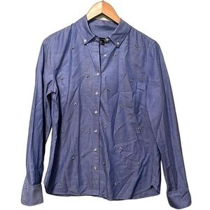 Talbots long sleeve button down rhinestones attached all over, color is blue